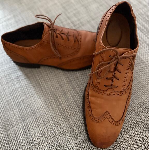 COLE HAAN Leather Sawyer Wingtip Oxford Lace Up Shoes in British Tan Brown 13 - Picture 2 of 8